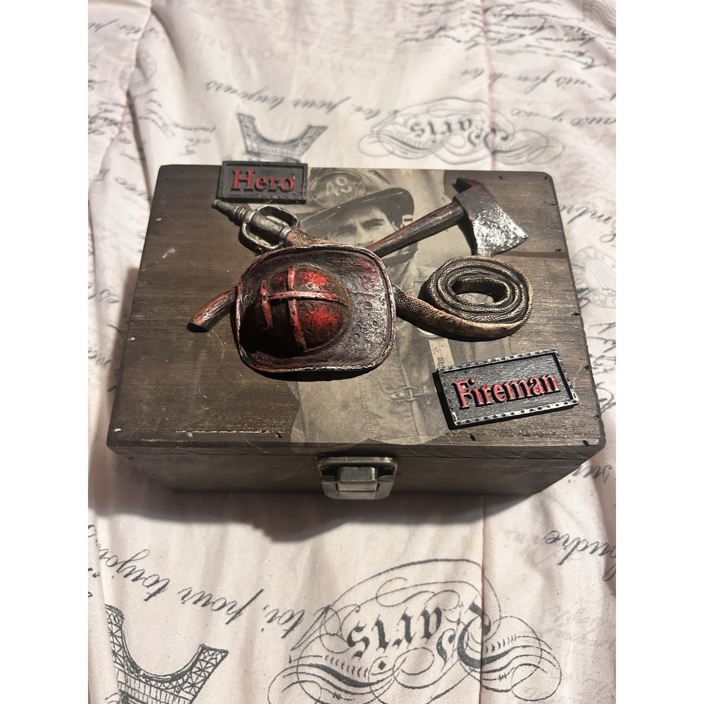 Fireman Decorated Wooden Box 8x6x4